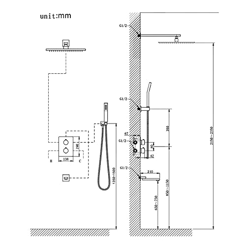 Esbant Thermostatic Rain Shower System Mixer Faucet Sets Triple Function Shower Combo Set With Shower Head, Handheld Shower, Embedded Box, Bathtub Faucet,12Inch Kitchen Sink Faucets (Size : 10Inch) #TOP2