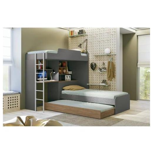 Beliche Solteiro e Cama Auxiliar Multifuncional com Escrivaninha Office New Conect Grafite/jatobá