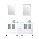 BATHJOY 60" White Double Wood Bathroom Vanity Cabinet and Round Ceramic Sink w/Mirror Combo Wash Bas