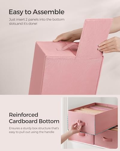 Image of SONGMICS Set of 4 Large Size Wardrobe Clothes Organizers, Jelly Pink | 6-Compartment Foldable Drawer Organizers with Handles, 16.5 x 11.8 x 6.7 Inches, for Pants, Sweaters, Jeans URUS009R01
