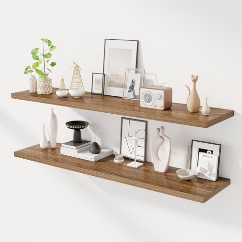 Dreamland 55" Floating Shelves for Wall, 12" Deep Slim Walnut Floating Shelves, Wall-Mounted Shelves for Bedroom, Living Room, Kitchen, Bathroom - Set of 2