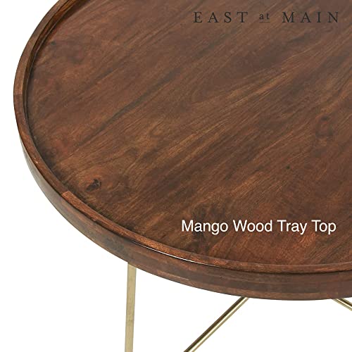 East At Main Wooden Tray Metal Legs Table - 16.2”Dia X 21”H Solid Mango Wood Small Spaces Modern Decor For Home, Office, Farmhouse - Side, End, Sofa, Chairside Floating Round Furniture #TOP6