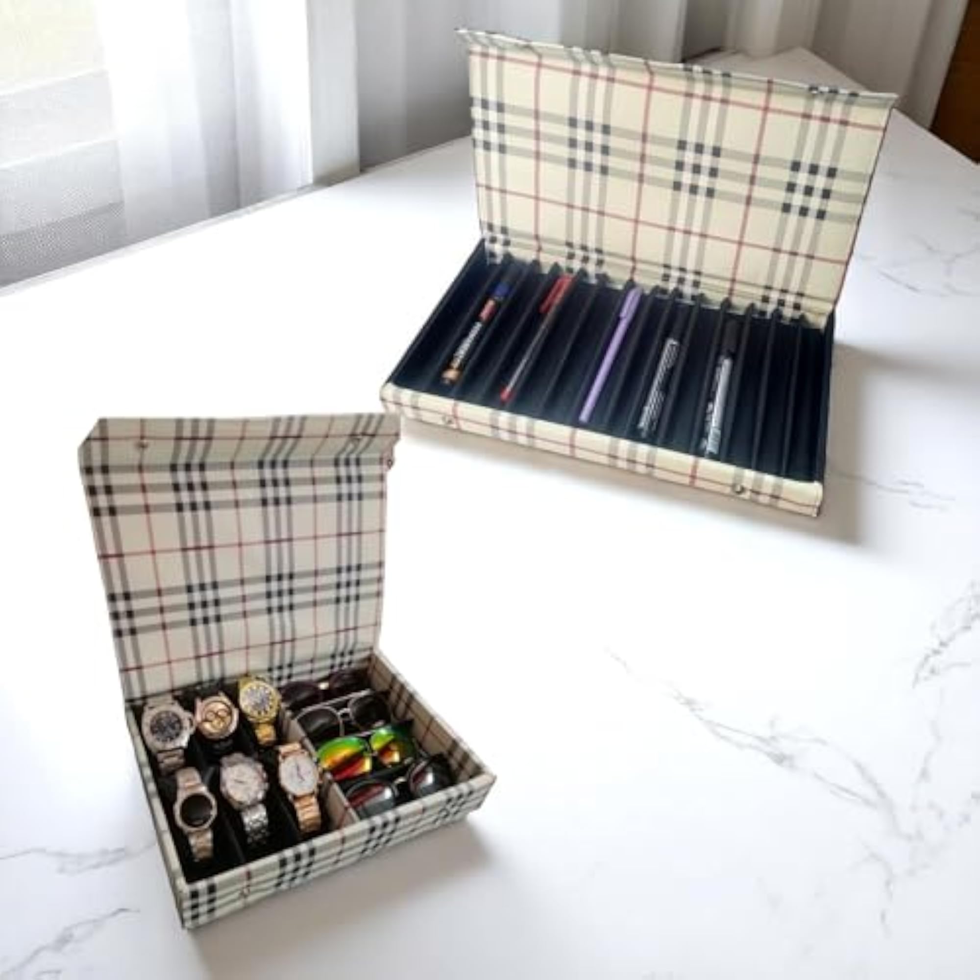 Designer Pattern Storage Box Set, Watch and Sunglasses Organizer