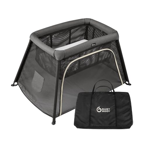 Image of Babymoov Moov & Comfy 3-in-1 Lightweight Travel Crib, Baby Play Yard, and Infant Bassinet, Charcoal Grey