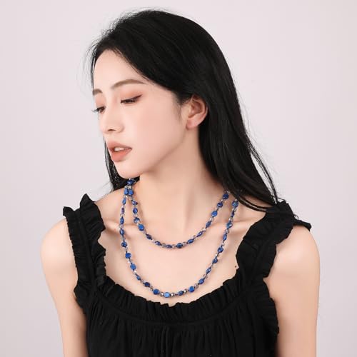 Long Beads Necklaces for Women Shell Crystal Beads 48" Long Rope Knot Necklace Costume Jewelry for Gifts2