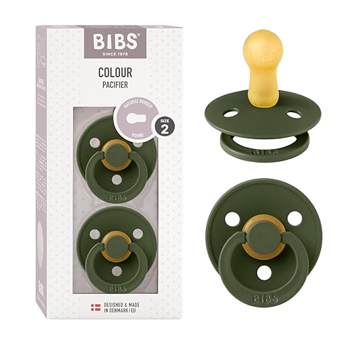 BIBS Colour Soother 2-Pack, BPA Free Dummy Pacifier, Round Nipple. Natural Rubber Latex, Made in Denmark, Size 2 (6-18 Months), Hunter Green