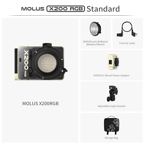 Image of ZHIYUN MOLUS X200 RGB Standard 200W Video Light [Official] Handheld Continuou Output Light Portable Professional Photography Lighting Bowens Mount 2500K~10000K CRI≥95 TLCI≥97 Only 830g (No Battery