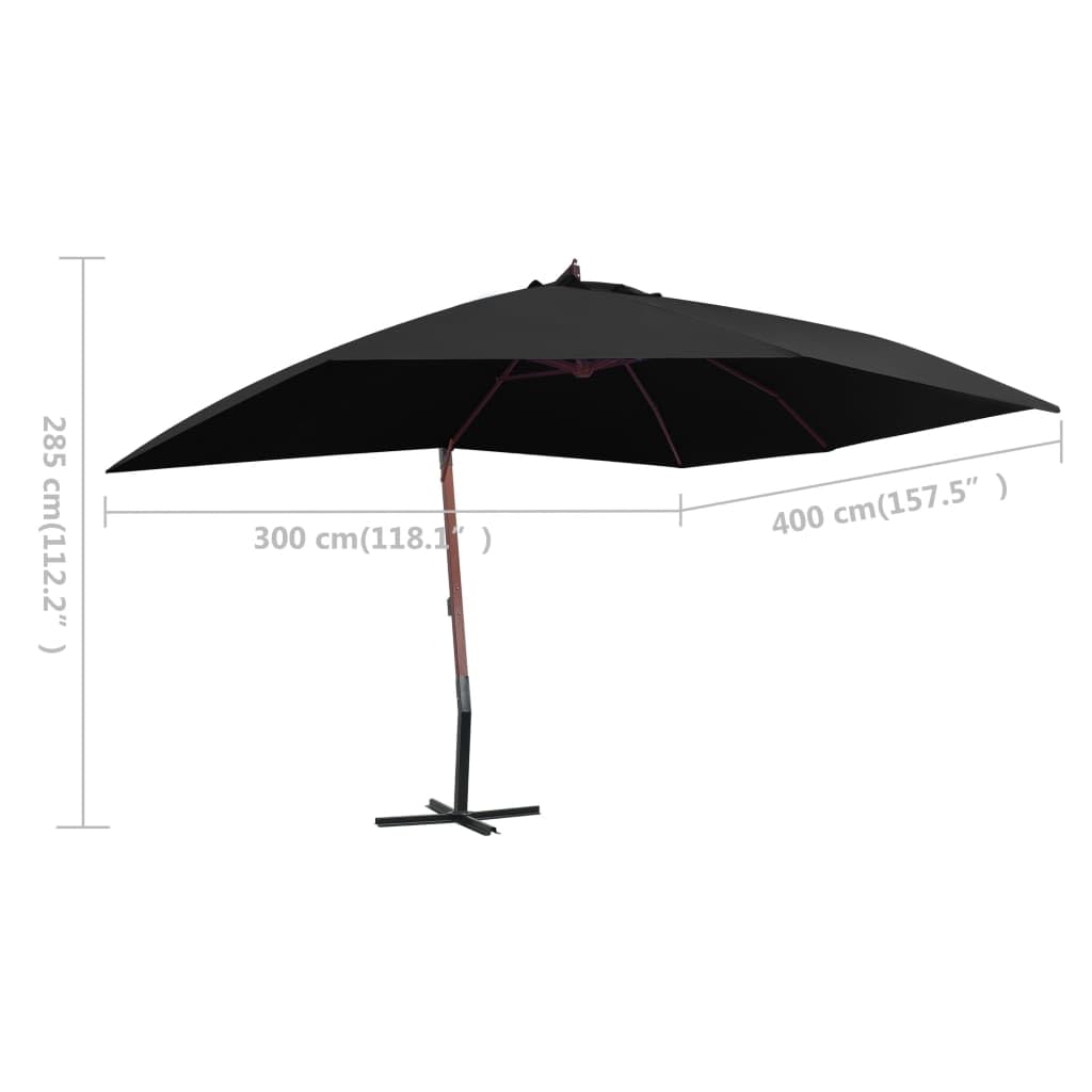 Wiszący parasol ogrodowy, parasol przeciwsłoneczny, baldachim do ogrodu, na zewnątrz, na patio, z drewnianym słupkiem, 400x300 cm, czarny