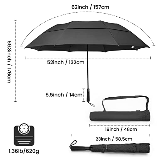 Prospo 62 Inch Portable Golf Umbrella Oversize Automatic Open Stick Umbrella, Extra Large Double Canopy Vented Windproof Waterproof Umbrella For Rain #TOP1