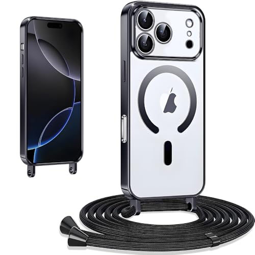CaseLover Magnetische Handyband kompatibel iPhone 17 Pro Max 6.9" Hülle mit Band, Klare Silikon Necklace Handyhülle mit Kordel zum Umhängen Stossfest mit Kameraschutz Bumper Schutzhülle Case, Schwarz CaseLover Magnetische Handyband kompatibel iPhone 17 Pro Max 6.9" Hülle mit Band, Klare Silikon Necklace Handyhülle mit Kordel zum Umhängen Stossfest mit Kameraschutz Bumper Schutzhülle Case, Schwarz