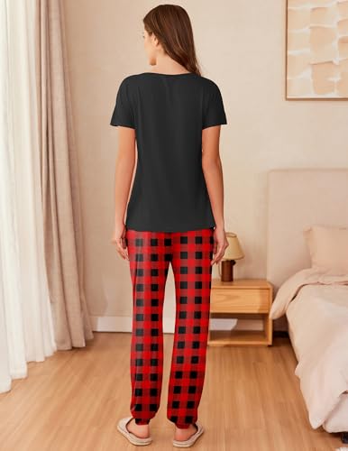 Image of Ekouaer Womens Pajama Sets Short Sleeve Lounge Sets for Women Printed Jogger Pajama Set 2 Piece Pj Sets With Pockets S-XXL