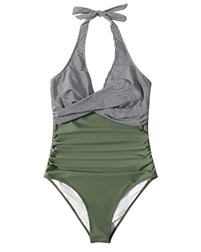 Image of SUUKSESS Women Sexy Tummy Control One Piece Swimsuits Halter Push Up Bathing Suits