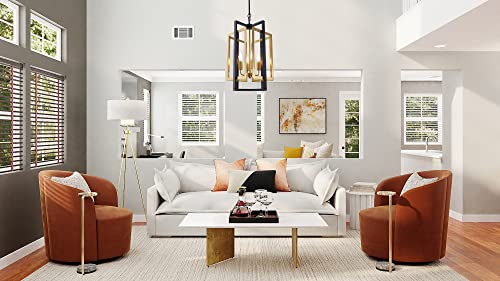Tochic Black-Gold Metal Farmhouse Chandelier, 4 Light Geometric Cage Chandelier Candle Pandent Light For Hallway Entryway Living Room Kitchen Island Foyer Bar #TOP6