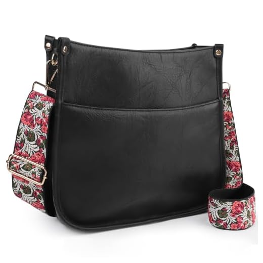 Viva Terry Vegan Leather Crossbody Fashion Shoulder Bag Purse with Adjustable Strap (Black)