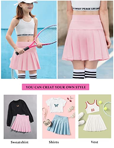 Arshiner Girls Active Pleated Skirts With Shorts Tennis Golf Skorts For Running Activewear Skirt (Pink, 8-9 Years) #TOP4