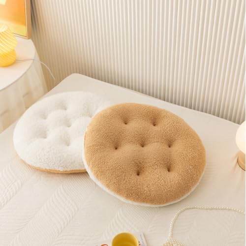 Camel White Plush Round Cushion