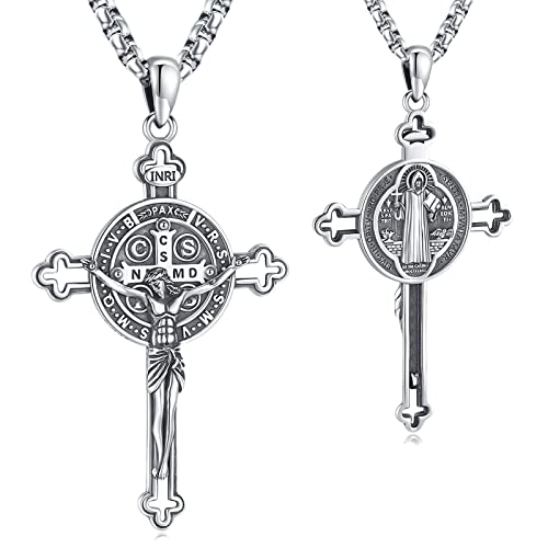 Image of Eusense Cross Necklace for Women Men Crucifix Pendant Sterling Silver 925 Cruz De Caravaca Cross Jesus Crucifix Jewelry