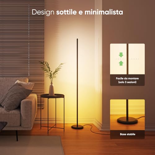 Lampada da Terra LED RGB 1700lm, Piantana da Salotto Compatibile con Alexa e Matter, Sincronizzazione Musicale, 16 Milioni di Colori, 200+ Modalità Scena, per Soggiorno e Camera da Letto - Illuminazione - Immagine 2