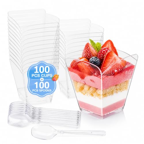 ZENFUN 100 Pack 4 oz Clear Plastic Dessert Cups with Spoons, Parfait Cups