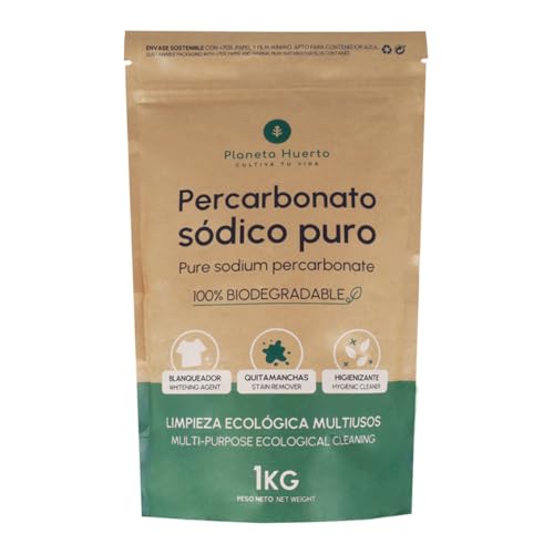 PLANETA HUERTO | Percarbonato Sódico Puro 1 kg, Blanqueador y Quitamanchas Ecológico - Percarbonado Sódico Higienizante Biodegradable para Ropa, Superficies, Platos, Encimeras y Baños