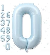 Light Sky Blue Number 0 Balloon, 40'' Pastel Matte Powder Blue Foil Balloons, Globos De Numeros G...