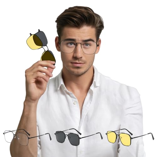 Image of 3in1 Magnetic Clip On Sunglasses Polarized For Women Mens Blue Light Glassess Aviator Stylish Eyewear for Drivers