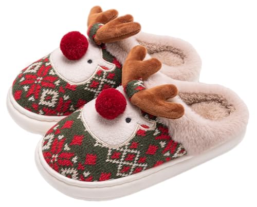 Elk Christmas Slippers Women Fuzzy Memory Foam Slip-on Bedroom Slipper Cute Fluffy Winter Indoor House Shoes Slippers 2025
