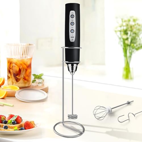 Sakgos Milk Frother with Stand Rechargeable-Handheld Coffee Frother with 3