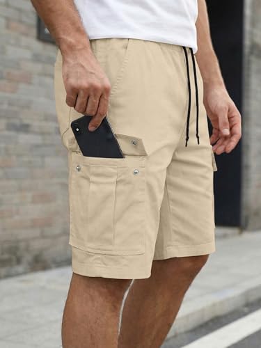 Image of JMIERR Mens Casual Cotton Twill Cargo Shorts Drawstring Classic Chino Stretch Short with 6 Pockets