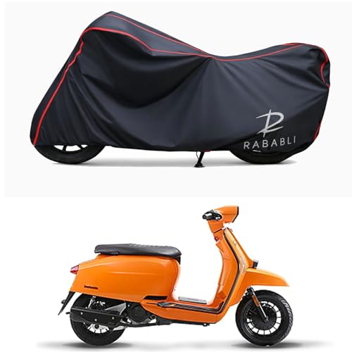 Image of Waterproof Bike Body Cover Compatible for | Lambretta V125 | Taffeta Fabric, Red Piping Design, Bottom Elastic Fit | Dustproof, Sun UV & Rain Protection for All Bikes