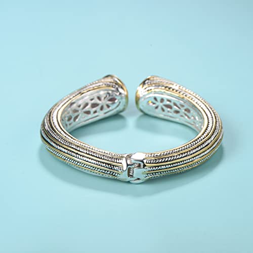 UNY JEWEL Jewelry Multi Strand Twisted Wire Cable Inlay 12mm CZ Vintage Antique Two Tone Elegant Designer Inspired Unique Spring Open Cuff Bangle3