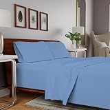 SUPREME ELEGANCE Organic 100% Cotton Percale Queen Sheets, Light Blue, 16' Deep Pocket, Cooling & Breathable Queen Sheet Set