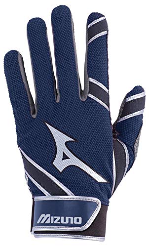 Mizuno MVP Youth Kid's Baseball Batting Gloves, Large, Navy