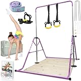 YOUTIFUN Gymnastics bars Sets, Foldable Gymnastic bar a 5 Heights Adjustable Gym bar for kids from 3 to 12, ideal Indoor Outdoor gymnastics equipment, 62" (Steel/Fiberglass) Gymnastics bar kids set