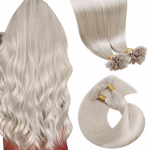 LaaVoo Extension Cheratina Capelli Veri Bionda Bianca 50g 50 Ciocche Extension Capelli Veri Cheratina Remy Lisci Extension Utip Capelli Professionale Donna 35cm #60
