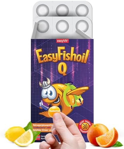EasyFishoil Q Omega 3 Kinder Jelly – Fischöl mit DHA & EPA – 30 Stück | Leicht zu kauen & zuckerfrei, Mit Vitaminen, Cholin & Folsäure, Aus Norwegen, Alu-Alu-Blister, Halal-zertifi