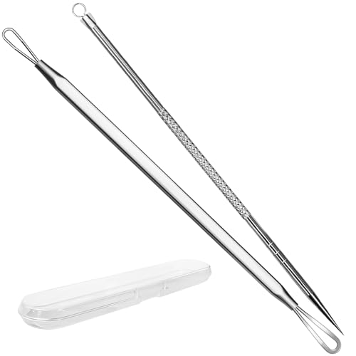 Vybiekr Stainless Steel Blackhead Remover, Pimple Extractor, Pimple Popper, Comedone Extractor, Surgical Grade Acne Treatment Tool, 3rd Generation Blemish Removal Kit for Face, Nose, T-Zone, 2Pcs
