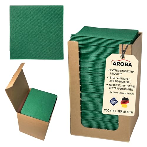 100 Aroba Airlaid Cocktail Servietten Stoffähnlich Dessert Serviette 20x20 cm 1/4 Falz Hochwertig|21 Farben|Hochzeit Geburtstag Bar Caffee Disco Hotel Catering Party Grün