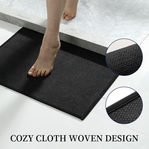 YIHOUSE Black Bathroom Rugs Sets 2 Piece, Quick Dry Thin Bath Mat with Toilet Rug, Non Slip Absorbent Machine Washable, Bath Rugs for Tub Sink Home Decor (17"x24" + 17.5"x24" U-Shaped) by YIHOUSE - Used condition - Image 3