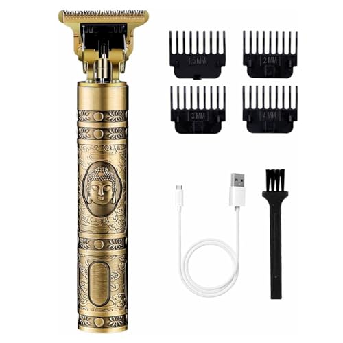 Image of Trimmer Vintage T9 | Professional Hair Trimmer, Gold Vintage Design, USB Rechargeable, 150mm Length, 4 Guide Combs, Low Noise 58db, Ultra-long Standby