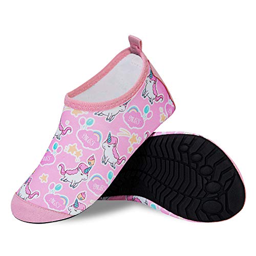 HMIYA Chaussures Aquatiques Enfants Filles Garçons Pieds Nus à séchage Rapide Chaussures d'eau pour Plage Piscine Surf Sport Aquatique(Rose Licorne,16-17) Cover