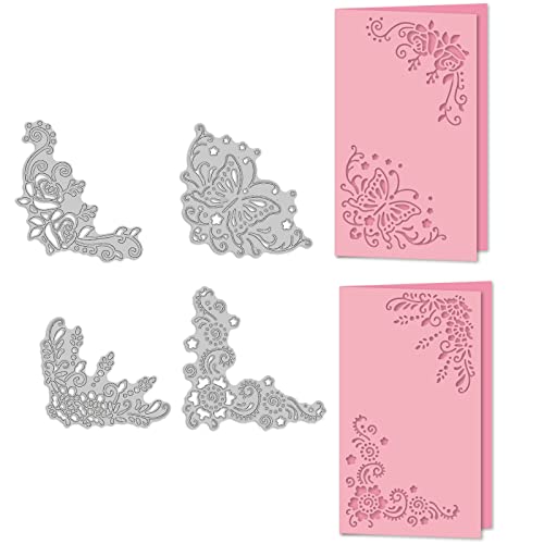 GLOBLELAND Troqueles de Metal de Esquina de Marco de Mariposa y Rosa Troqueles de Corte Plantillas para Scrapbooking Tarjetas De Papel Álbumes de Recortes Cover