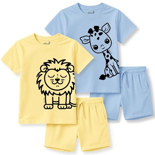 Image of minicult kids Kids Cotton Shorts and Matching Tshirt Coord clothing set with Cute Prints Clothing Set (200gsm Cotton Fabric)(pack of 2)