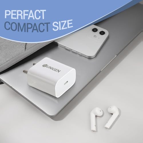 Image of UNIGEN 20W Type C Mobile Charger Adapter, Fast Charging for Android, iPhone 17 /16 /15 /14 /13,13 /12 /11 /X & Pro, Max Series & Other Type C Enabled Devices, PD Technology, BIS Certified (White)