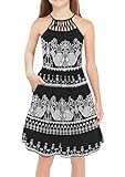 Arshiner Tween Girls Halter Neck Dress Boho Black A-line Swing Summer Sundress with Pockets 11-12 Years