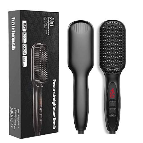 ROSEKER Ionic Hair Straightening Brush，30s Fast MCH Ceramic Heating Hair Straightening Brush with Adjustable Temperature Anti Scald Feature，Auto Temperature Lock & Auto-Off Function