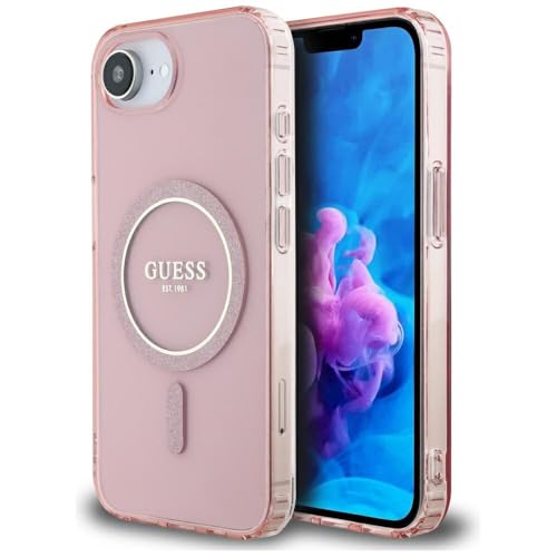CG Mobile Guess IML Glitter Circle Coque Compatible avec MagSafe pour iPhone 16e (Rose)