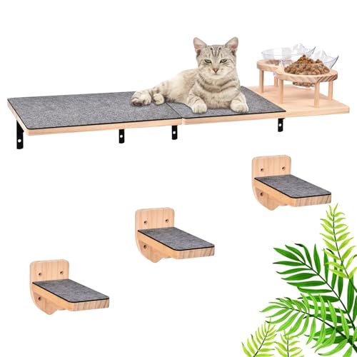 Wand montierte Katze Hängematte Katze Wandregale mit 2 Katze Nahrung Schalen und 3 Schritte, 2pc Katze Sitzstangen mit Filz bedeckt, Katze Möbel für Wand, hölzerne Katze kletternde Regal mit Katze füt Wand montierte Katze Hängematte Katze Wandregale mit 2 Katze Nahrung Schalen und 3 Schritte, 2pc Katze Sitzstangen mit Filz bedeckt, Katze Möbel für Wand, hölzerne Katze kletternde Regal mit Katze füt