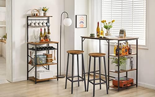 YMYNY Kitchen Baker's Rack, Microwave Oven Stand with Storage Shelves, Industrial Coffee Bar Station, with Adjustable Wine Holders and S-Hooks, Metal Frame, Rustic Brown, 143*40*59 cm, HBR001H
