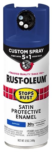 Image of Rust-Oleum Stops Rust Custom 5-in-1 Spray Paint, Satin Sapphire | Rust Preventive Enamel, Multi Surface (Metal, Wood and More), Adjustable Dial for Better Control, Fast Dry, Comfort Tip